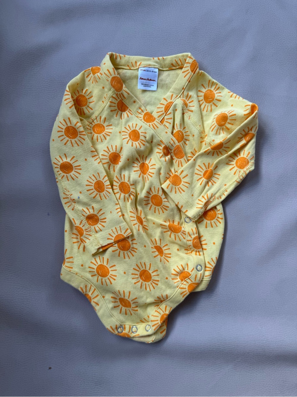 Hanna Andersson Yellow Wrap-Front One-Piece with Orange Sun Print